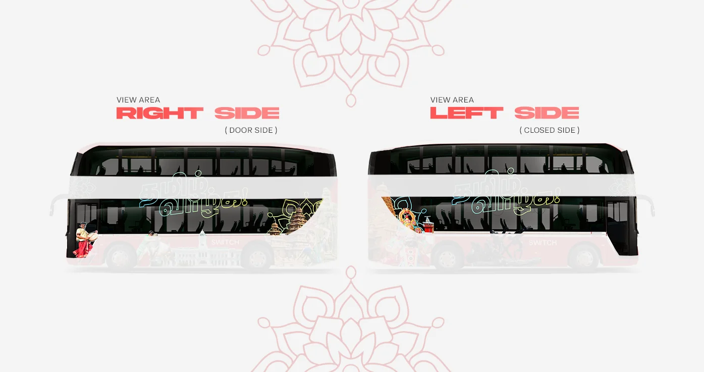 The bus wrap balances bold graphics, modern typography, and thoughtfully curated cultural elements, ensuring high visibility and strong visual impact while maintaining clarity across the vehicle’s unique double-decker form. Every design element was strategically placed to complement the vehicle’s architecture, resulting in a seamless and dynamic composition from every viewing angle.